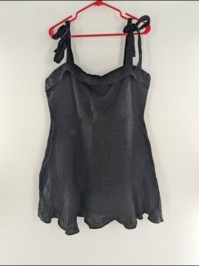 Lola Grace Black Mini Dress XL Tie Shoulder Ruffle Hem Boho Romantic Party NWT